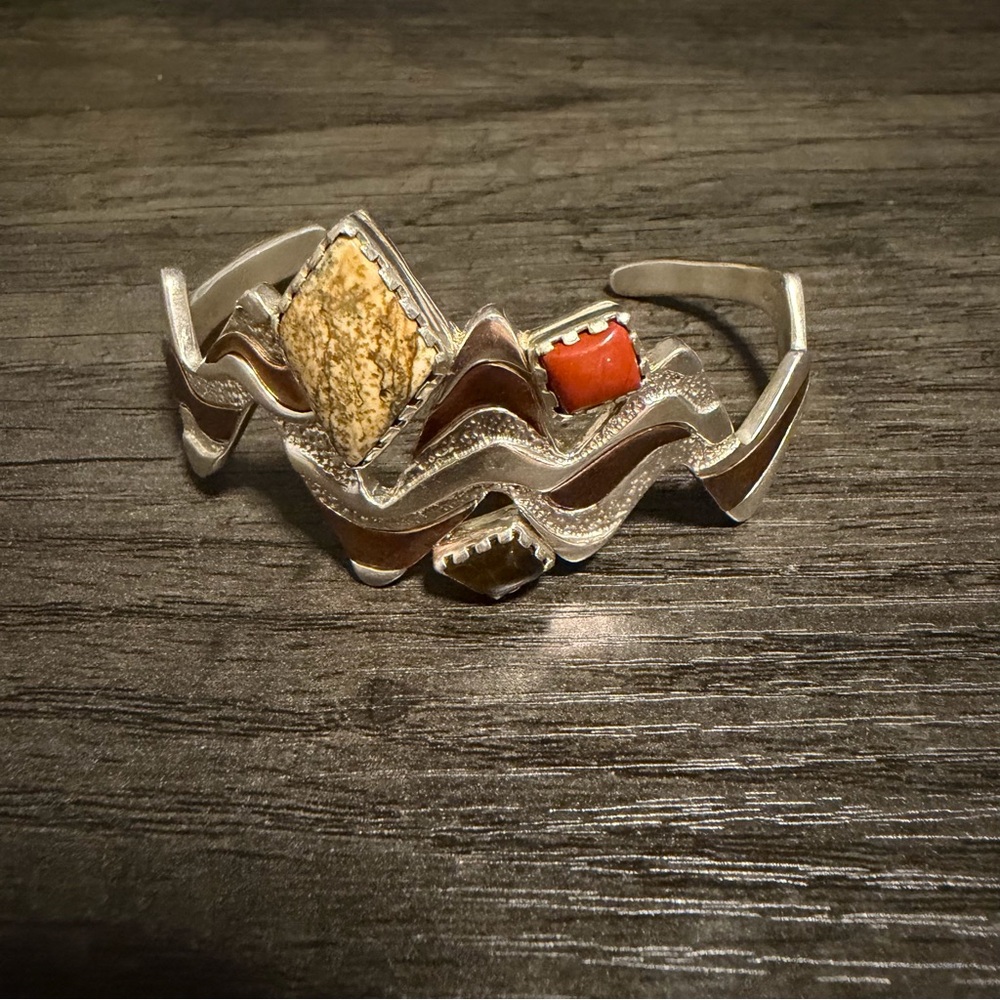 CAROLYN POLLACK RELIOS Cuff Bracelet Jasper Carnelian 925 Sterling Silver Copper